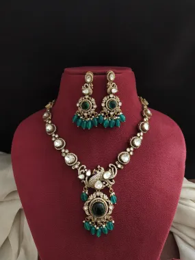 Peacock-Designed Victorian Necklace Set with Moissanite Stones – Available in 3 Trending Colors