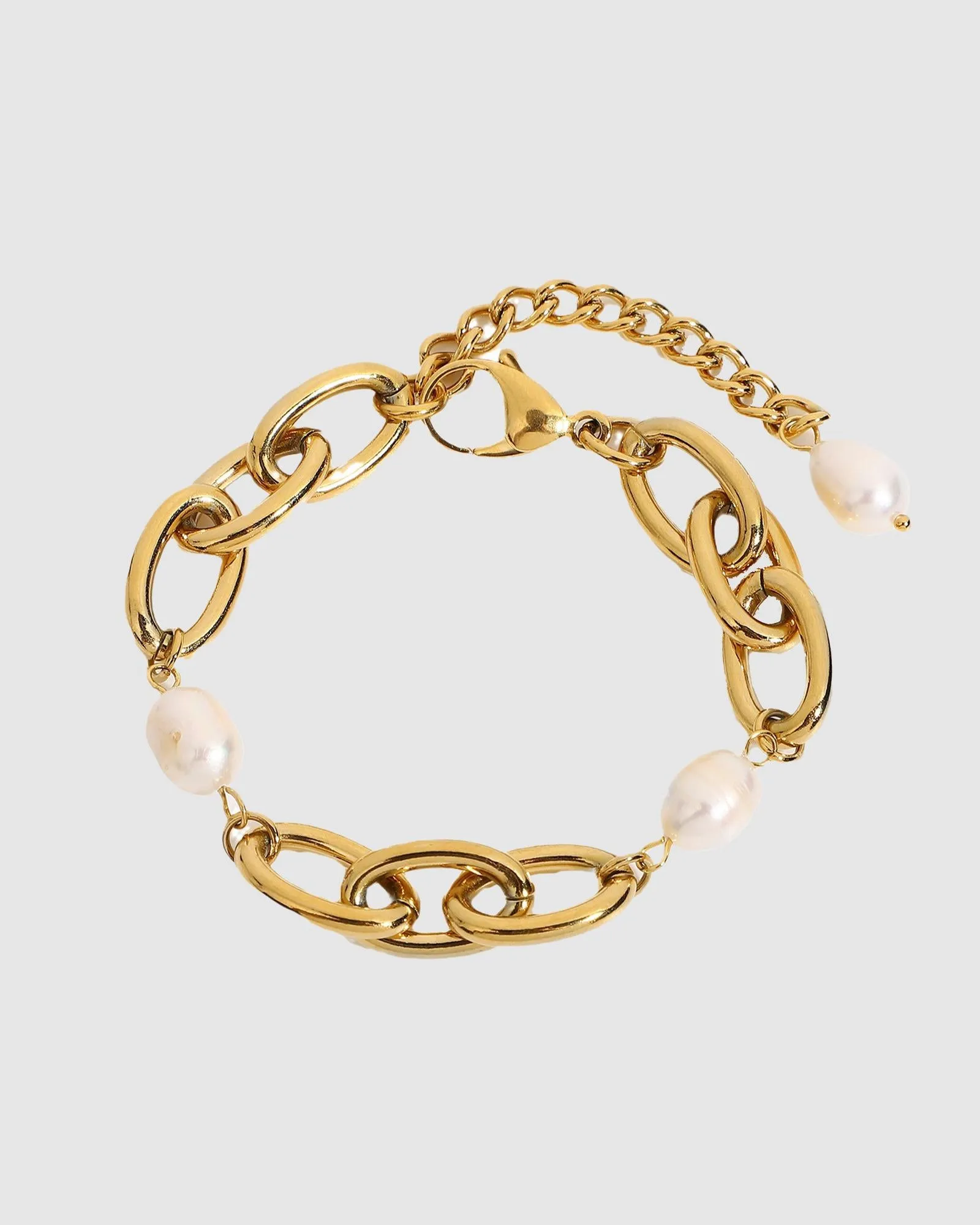 Pearl Oval Link Bracelet Gold/White Pearl