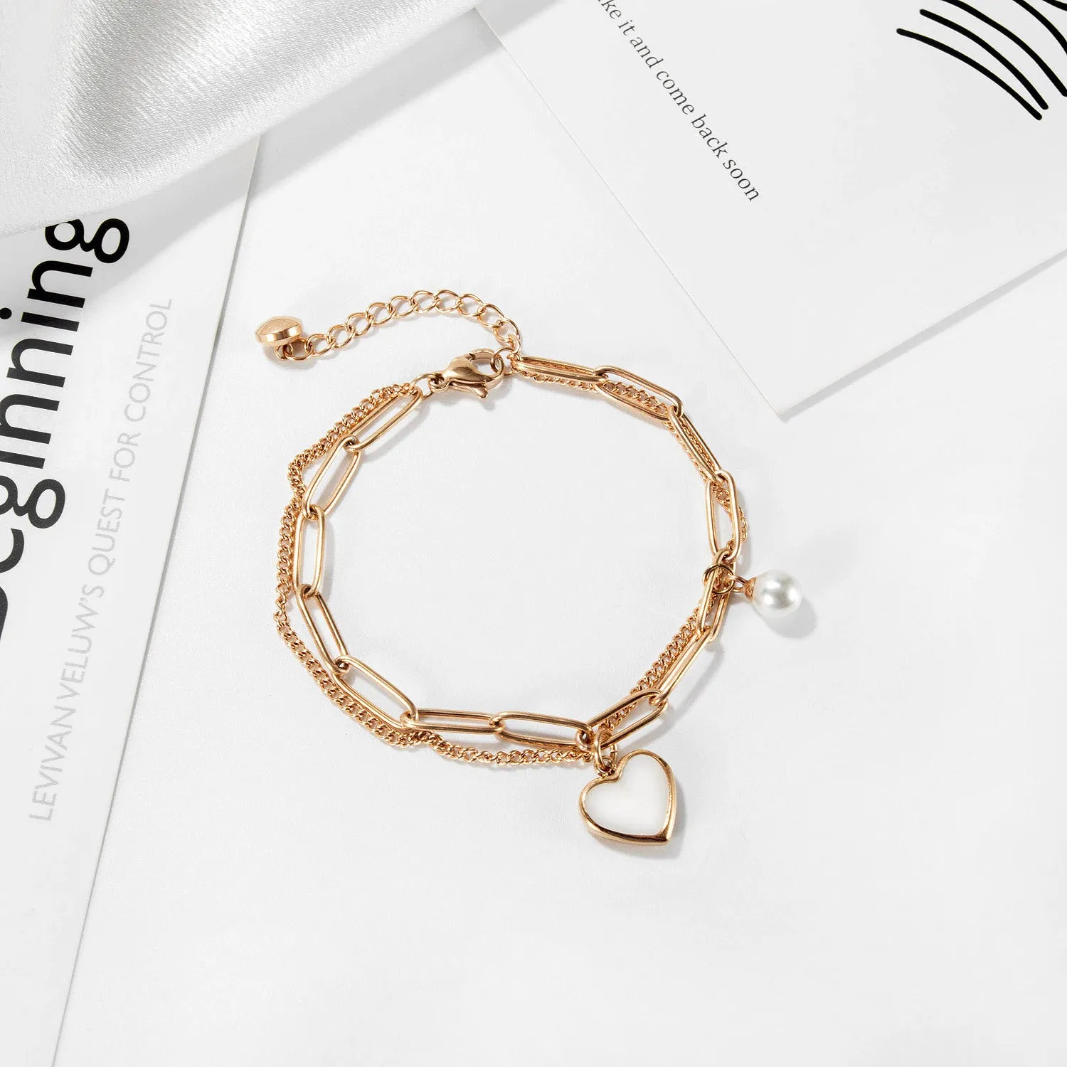 Personality Double Layer  Heart   Bracelet