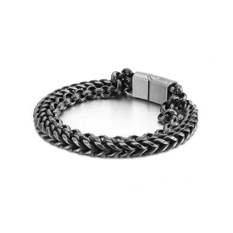 Personalized Double-Layer Titanium Steel Bracelet for Men - Wholesale European and American Style Jewelry