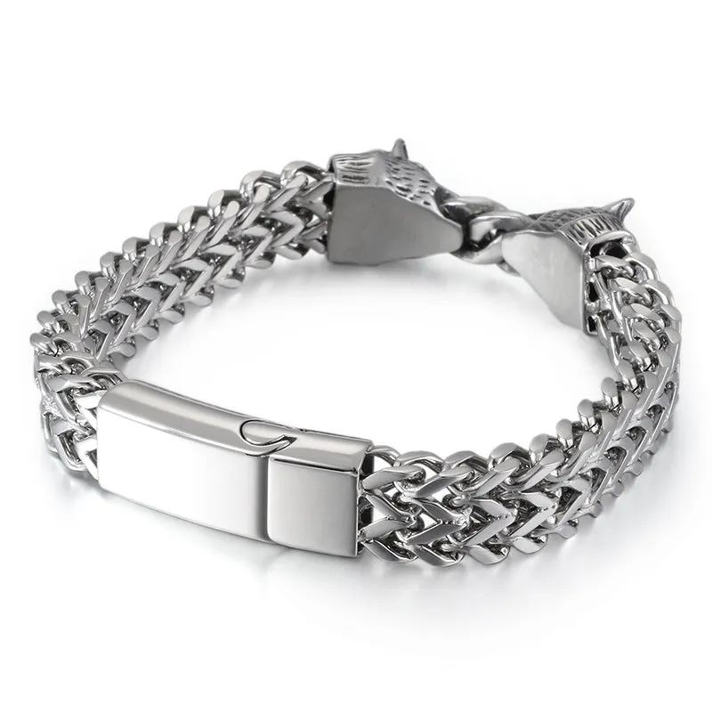 Personalized Titanium Steel Bracelet with Square Fish Scale and Wolf Head Design for Men