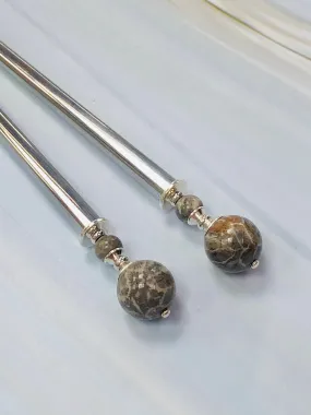 Petoskey Stone Gemstone Hair Sticks, Hair Pins, hairsticks, shawl pins, sweater pins