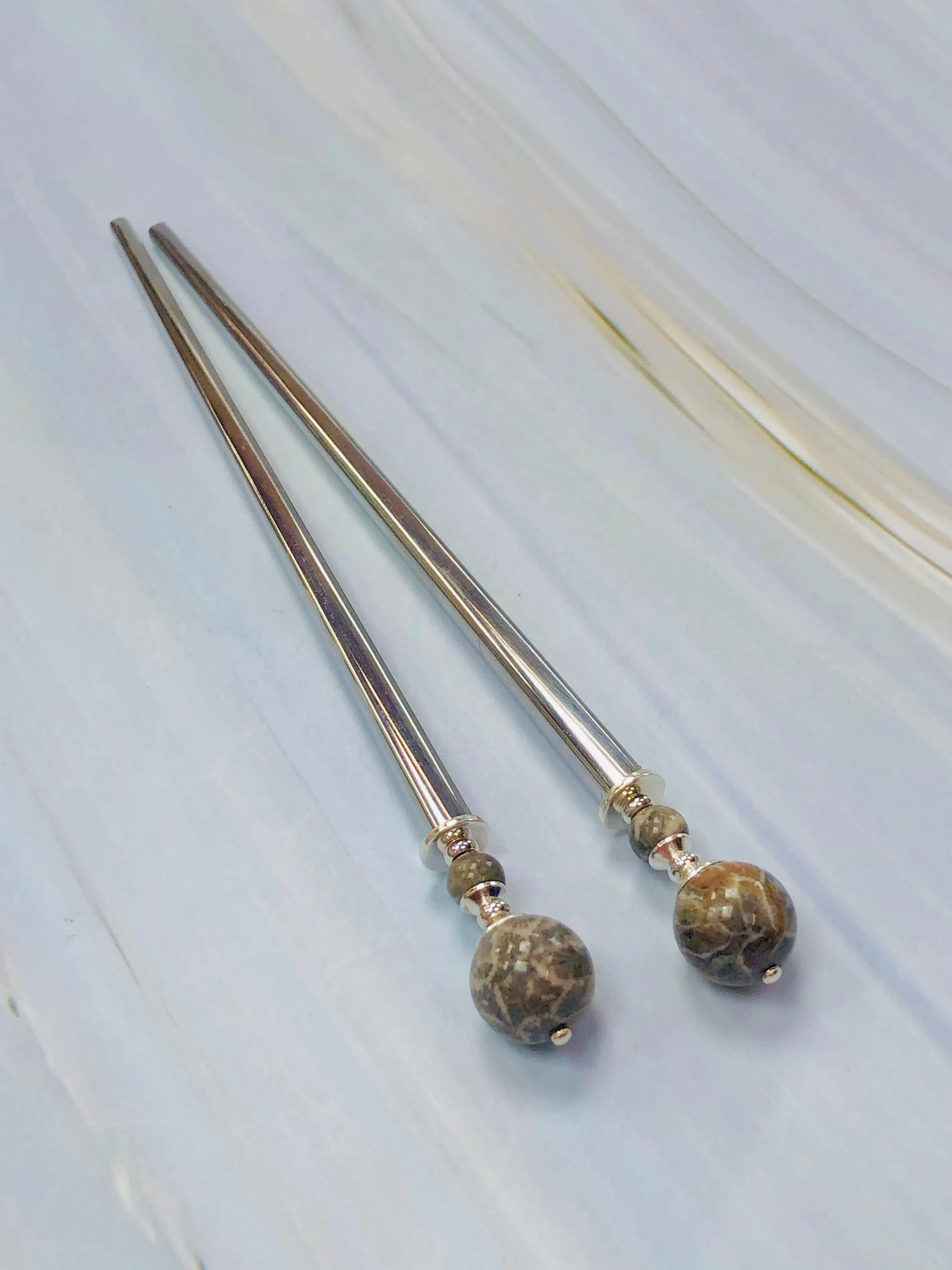 Petoskey Stone Gemstone Hair Sticks, Hair Pins, hairsticks, shawl pins, sweater pins