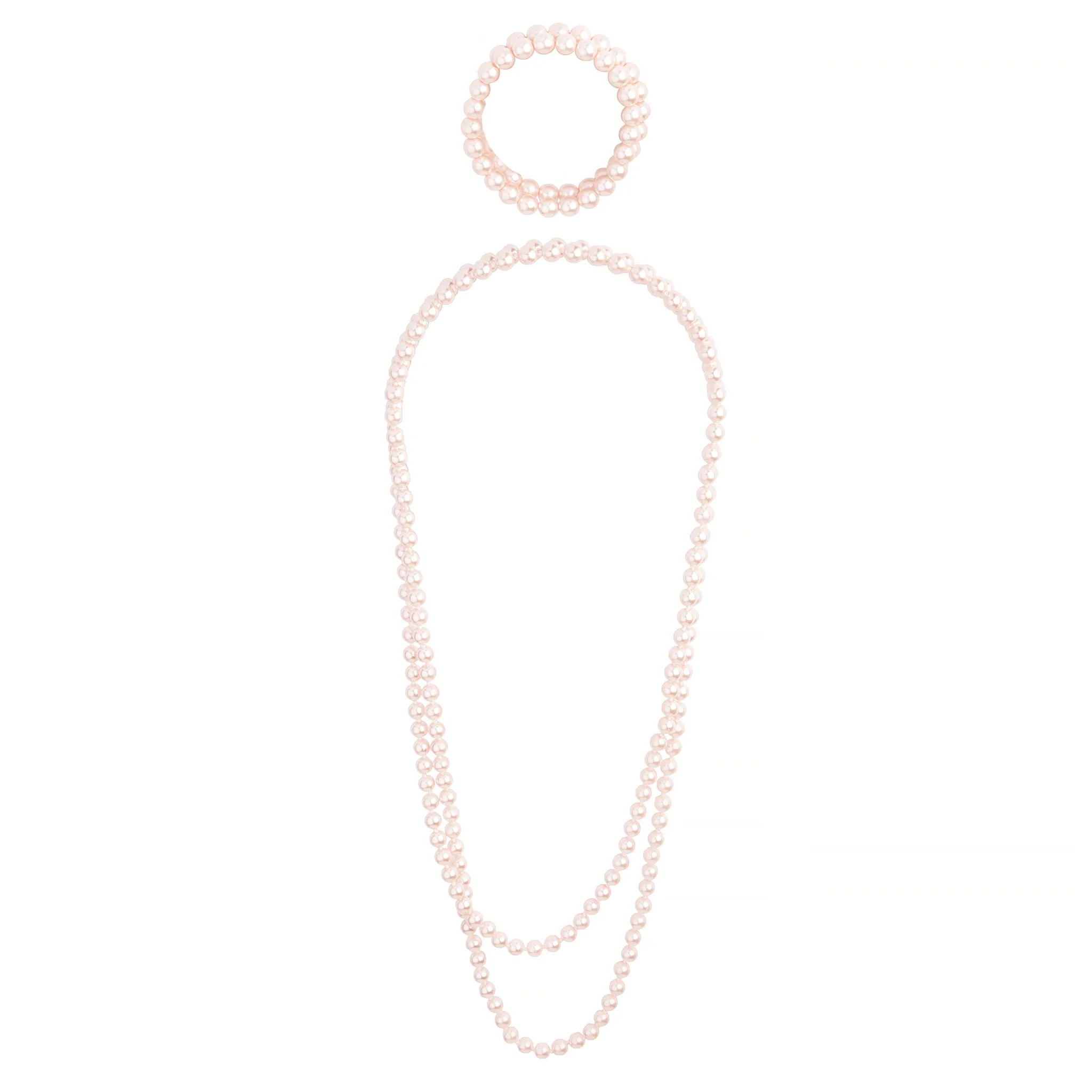 Pink Pearl Strand Long Bracelet Necklace Set