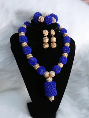 PrestigeApplause Latest Design Royal Blue Wedding Bridal Beads Necklace Jewellery Set