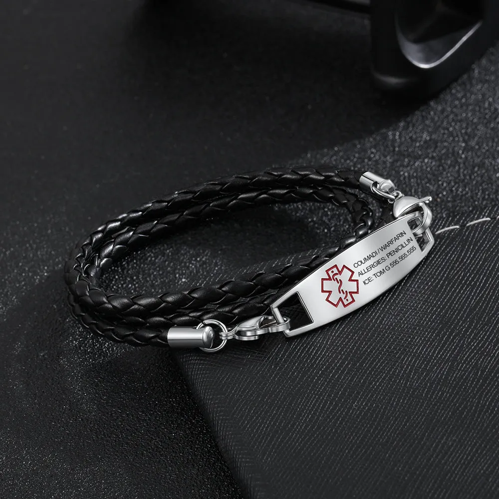 PU Leather Cord Medical Titanium Steel Bracelet