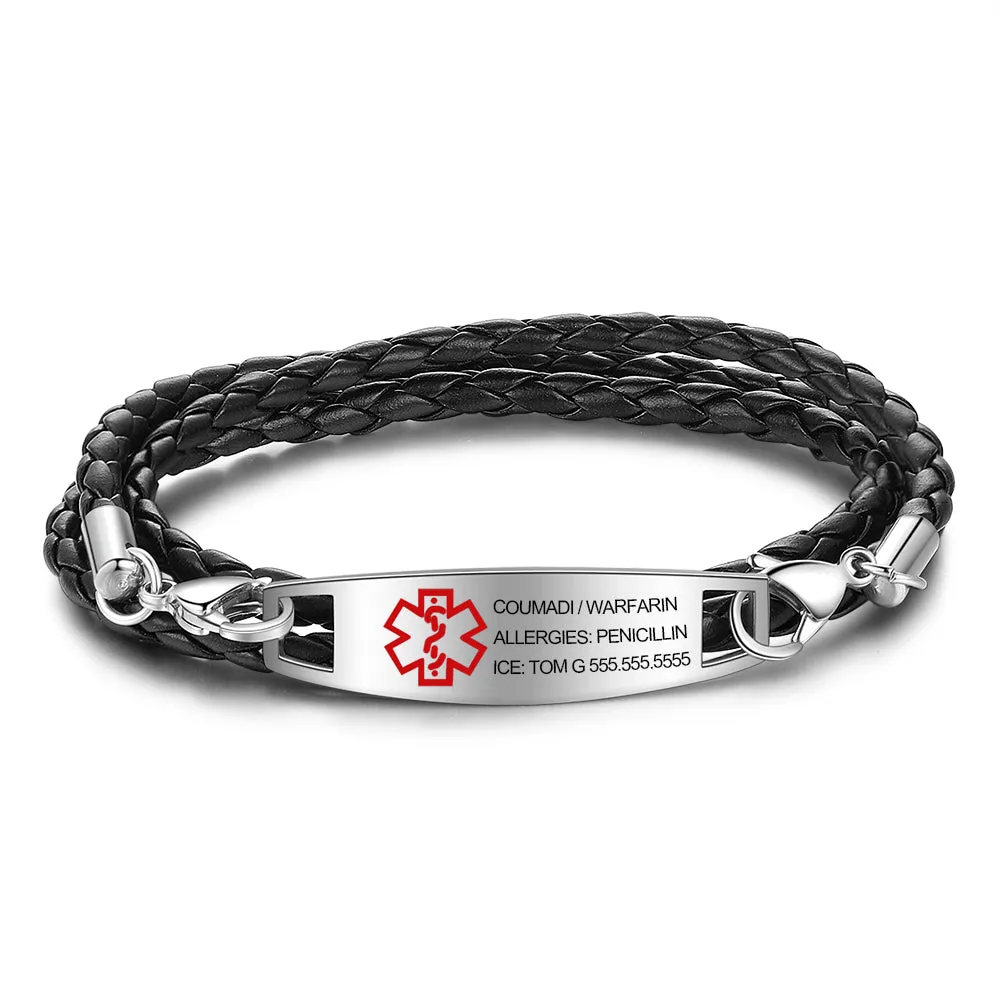 PU Leather Cord Medical Titanium Steel Bracelet