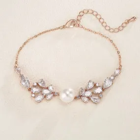 "Evanna" - Pearl and Cubic Zirconia Bridal Bracelet - Available in Silver, Rose Gold and Yellow Gold