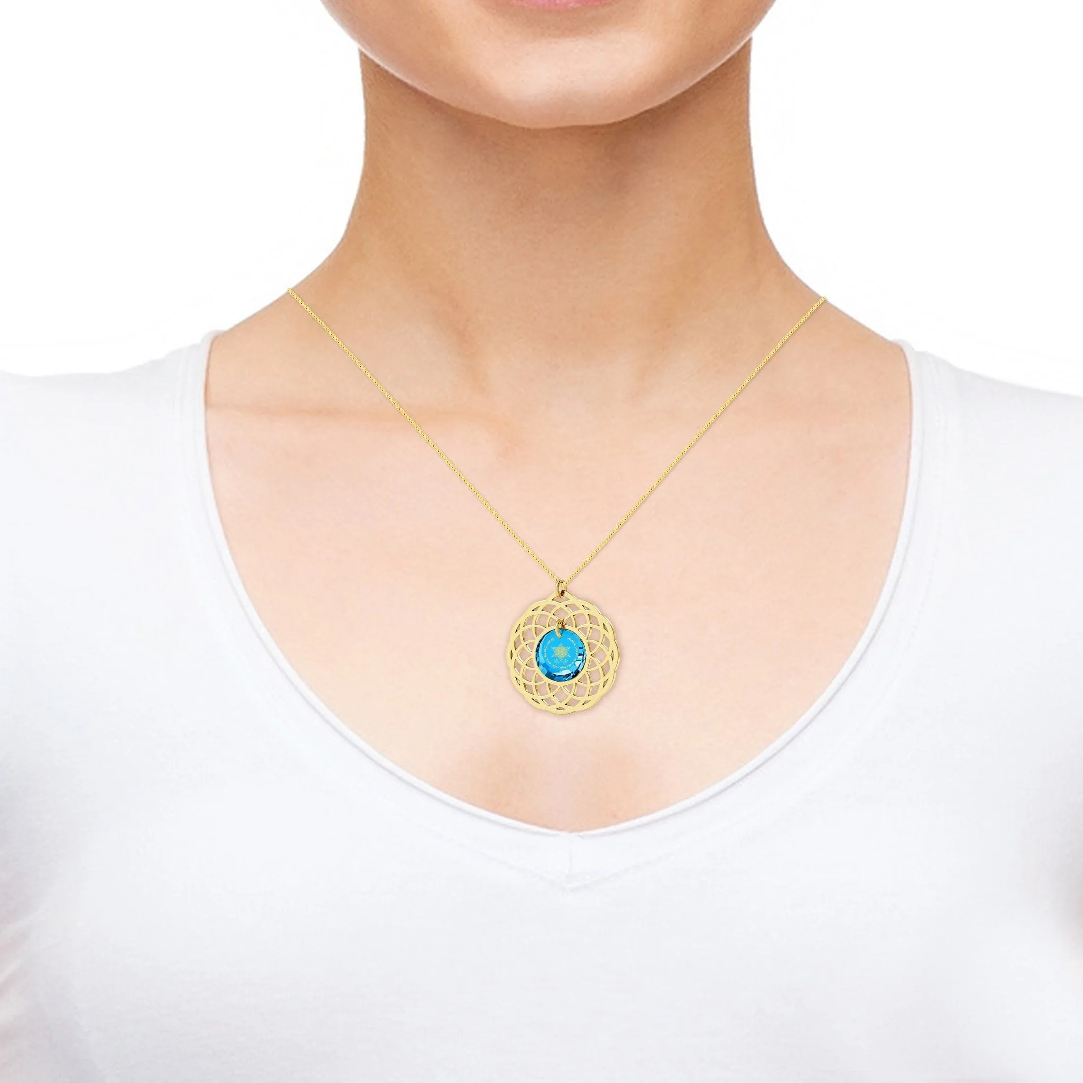 "Priestly Blessing", Sterling Silver Gold Plated (Vermeil) Necklace, Zirconia