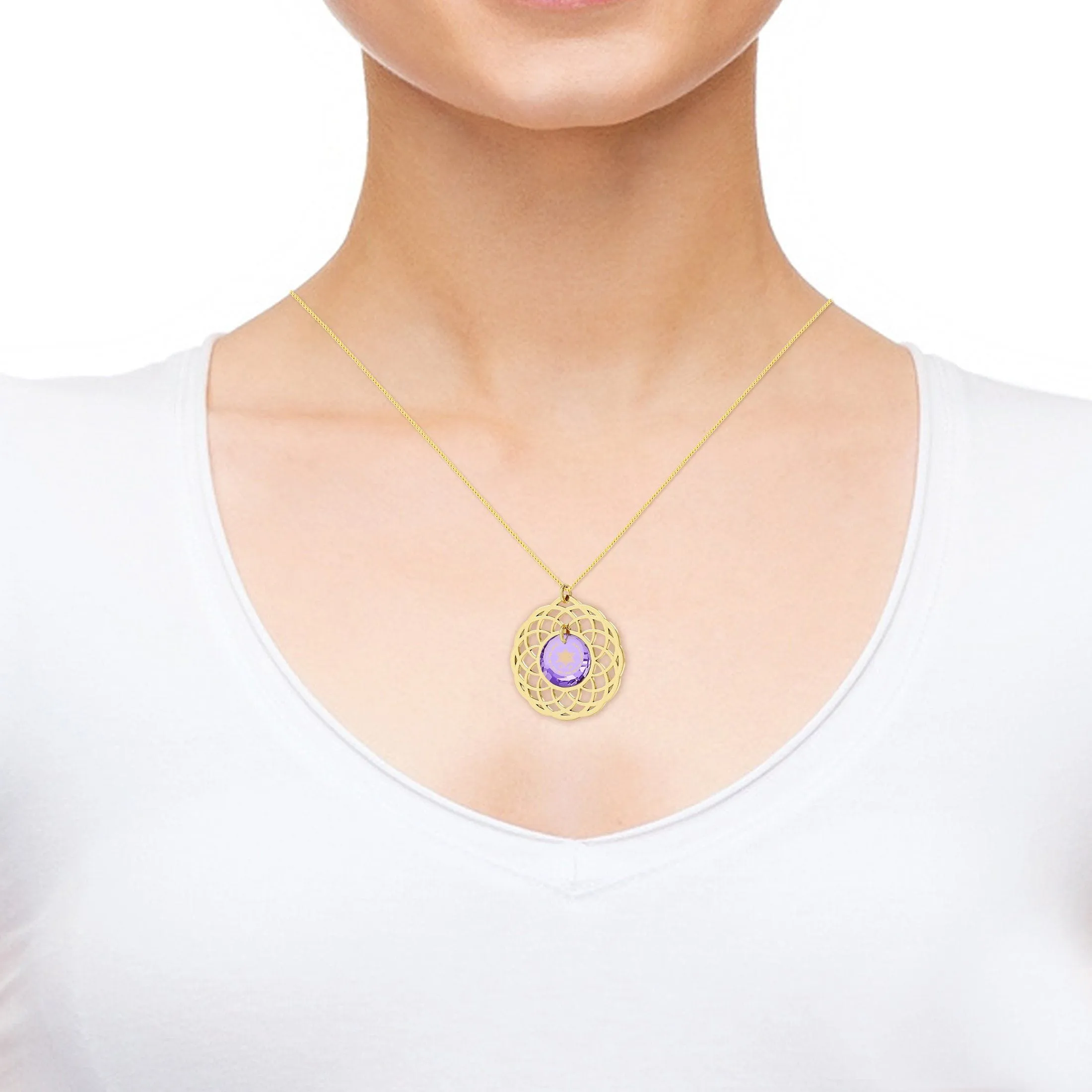 "Priestly Blessing", Sterling Silver Gold Plated (Vermeil) Necklace, Zirconia