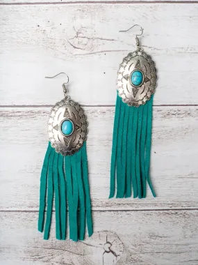 REBEL LIKE REBA TURQUOISE CONCHO WITH TURQUOISE FRINGE EARRINGS