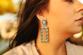 Rectangle Frame Turquoise Dangle Earrings