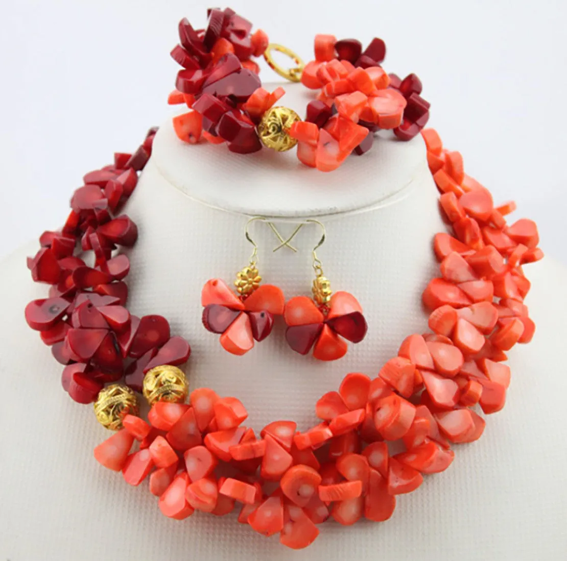 Red Coral African Wedding Jewelry Set - Elegant Bride Accessories