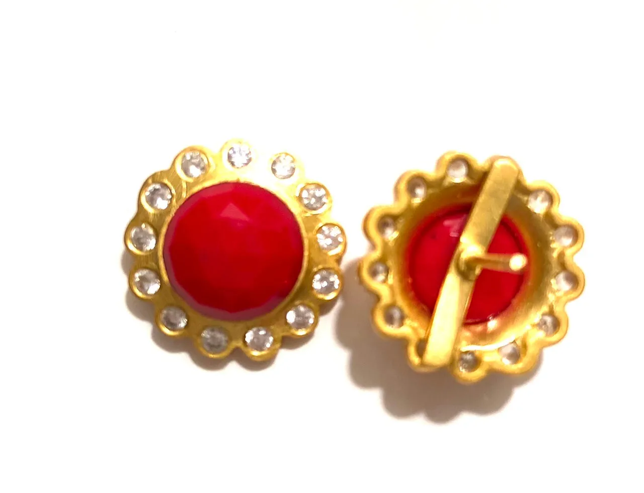 Red Coral Gemstone Gold Stud Earrings