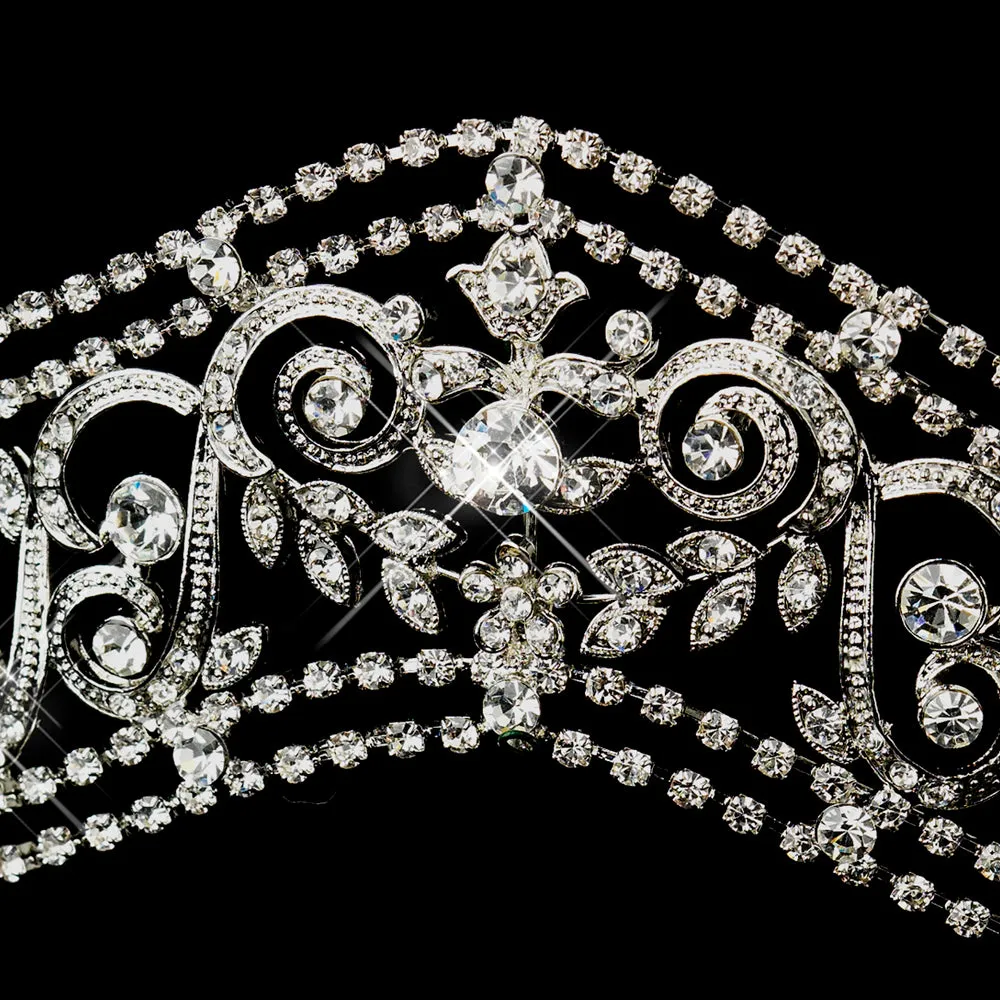 Regal Antique Silver Crystal Bridal Tiara Headpiece