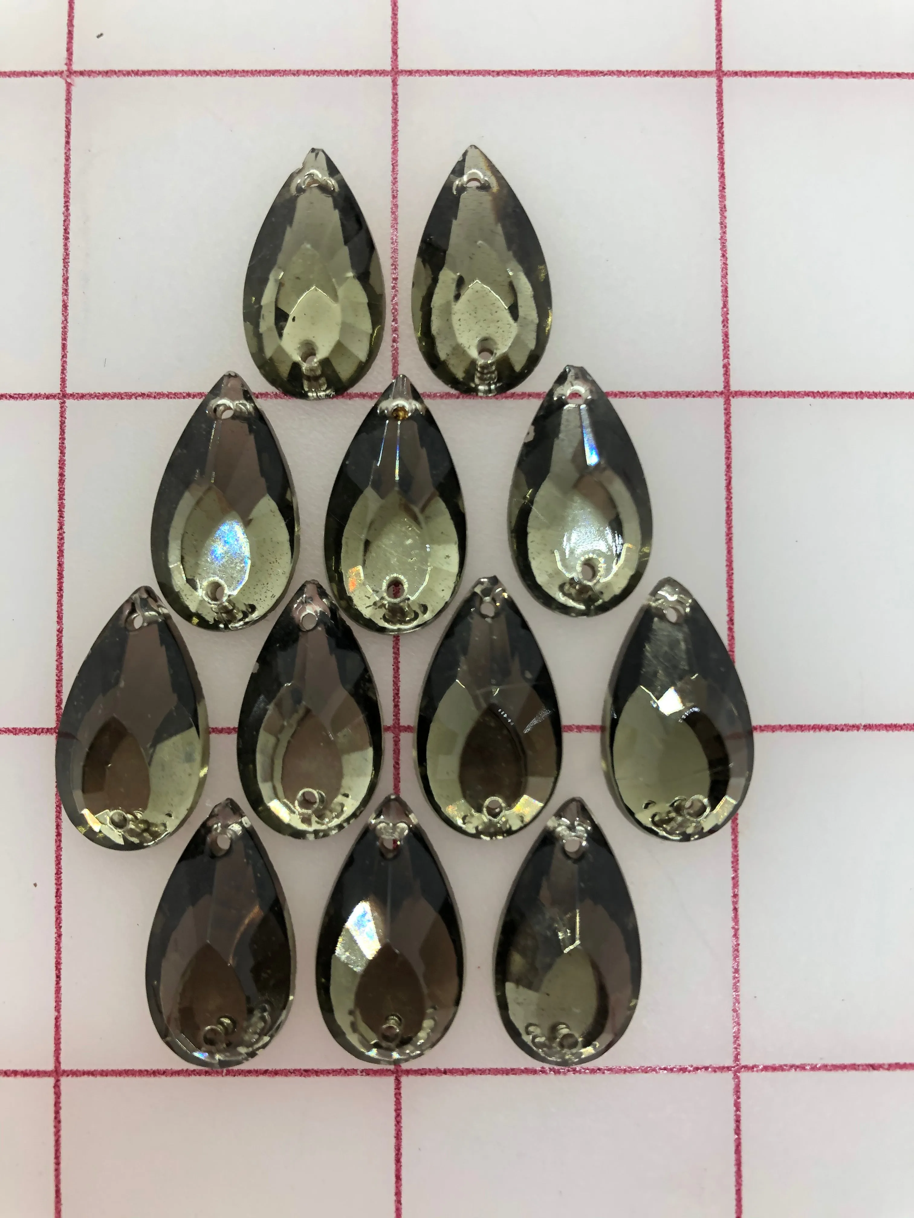 Rhinestones - 20x11mm Czech Black Diamond Pear-Shape Sew-On 12-pack