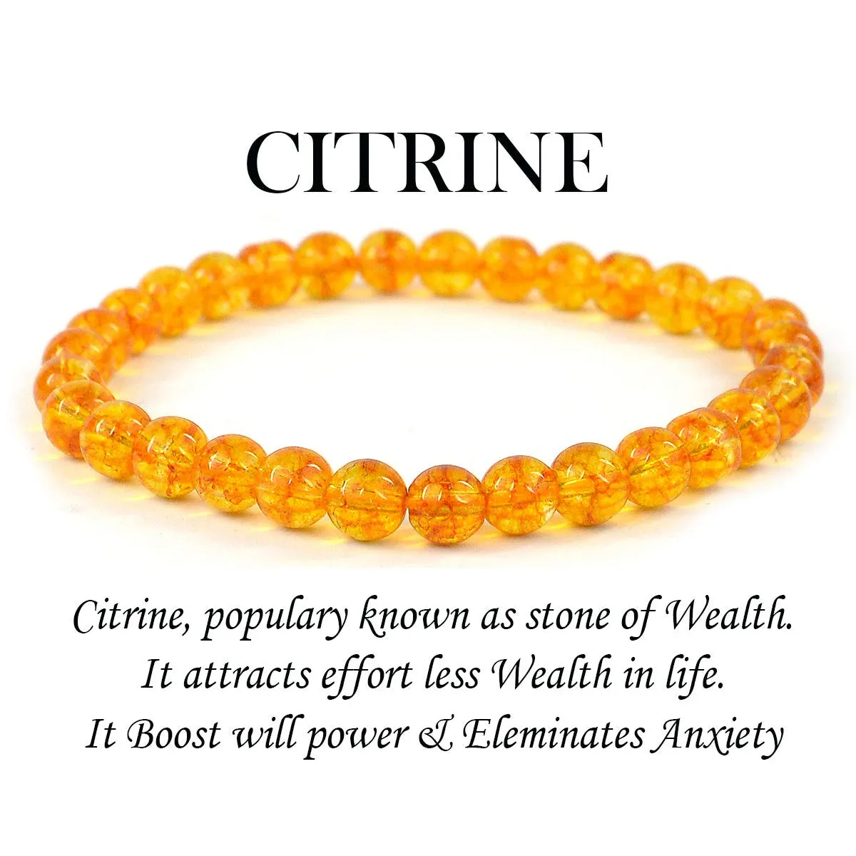 Round Beads Natural Citrine Stone 6 mm Bracelet For Reiki Chakra Yoga Meditation| Semi Precious Gemstones Stretchable Bracelet