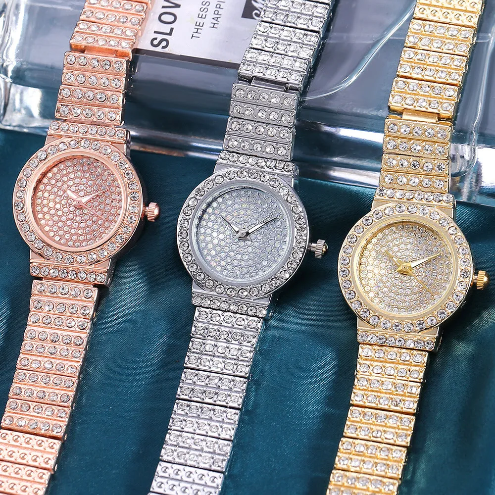 round Women's Watch Trendy Watch Diamond-Studded Alloy Quartz Business Watch Women