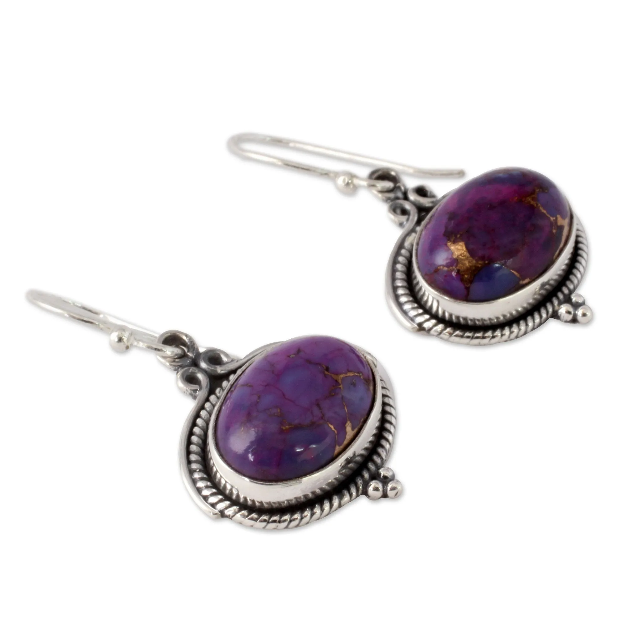 Royal Purple Composite Turquoise and Sterling Silver Earrings