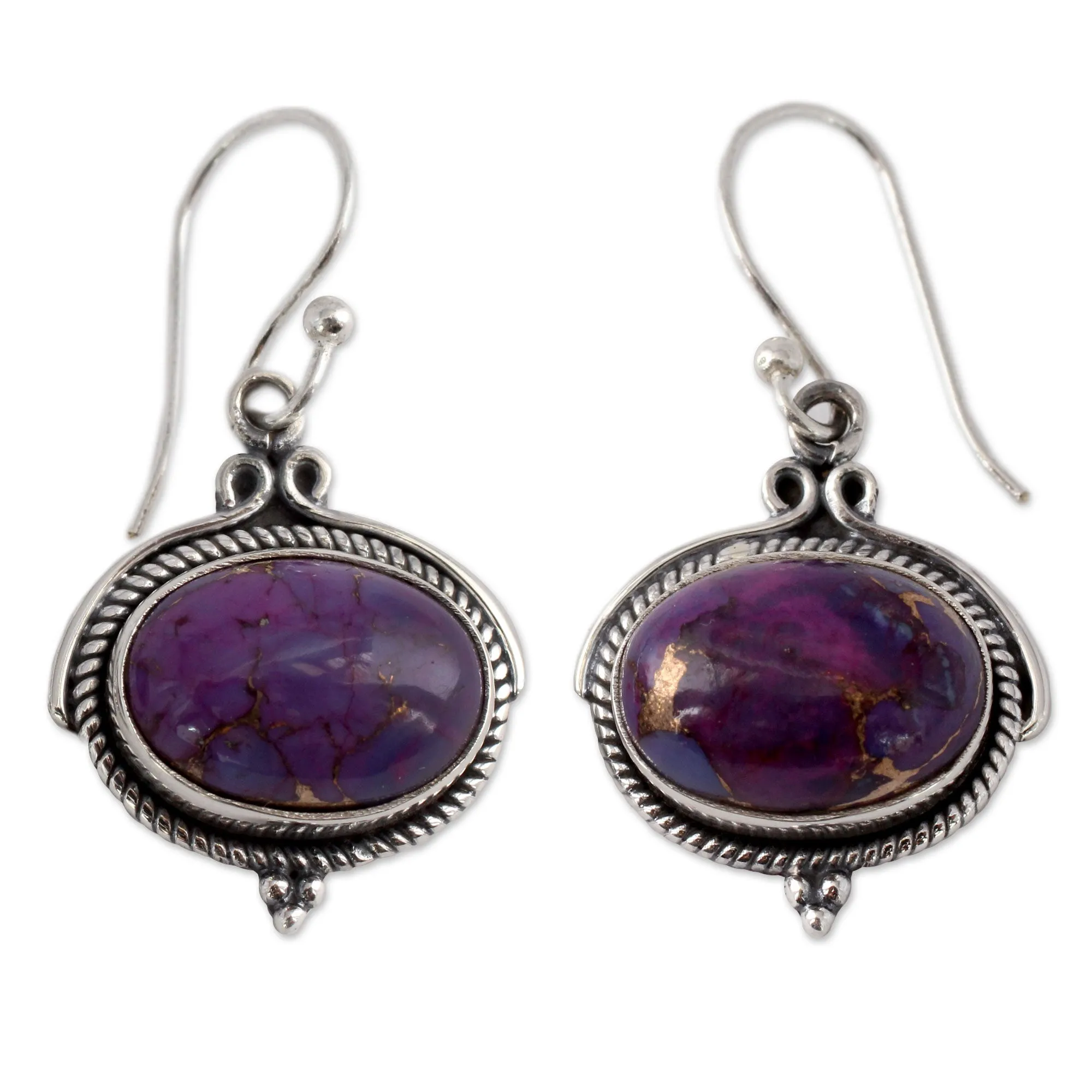 Royal Purple Composite Turquoise and Sterling Silver Earrings