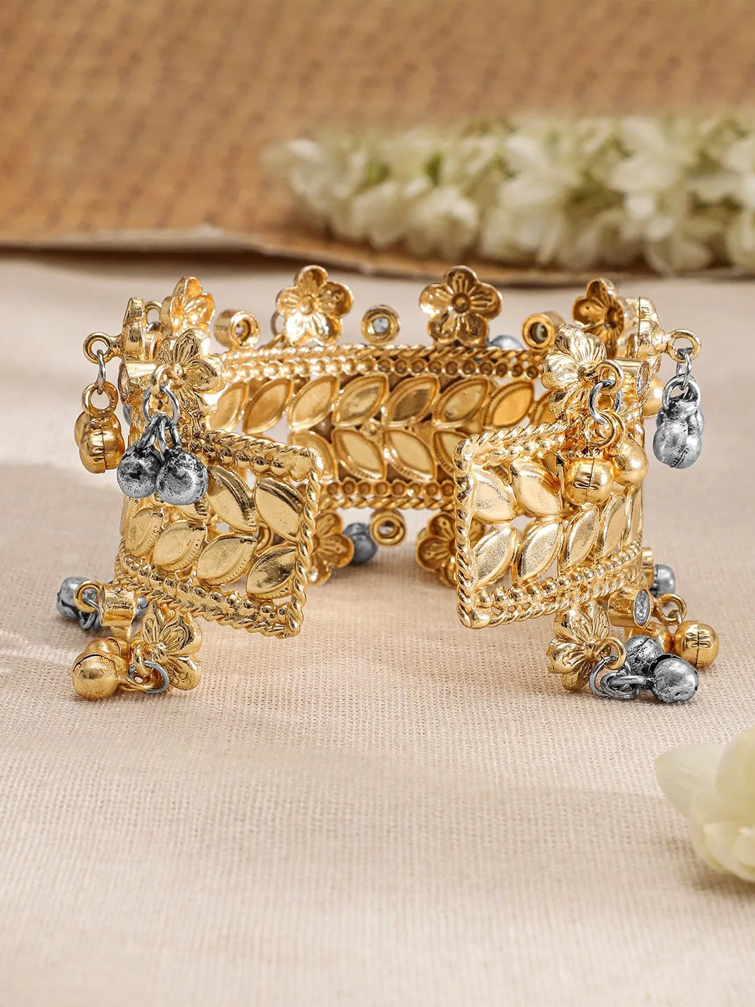 Rubans 22KT Gold-Plated Stone Studded Floral Design Cuff Bracelet (Copy)