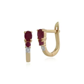 Rubin & Diamant Band Ohrringe in 9ct Gelb Gold