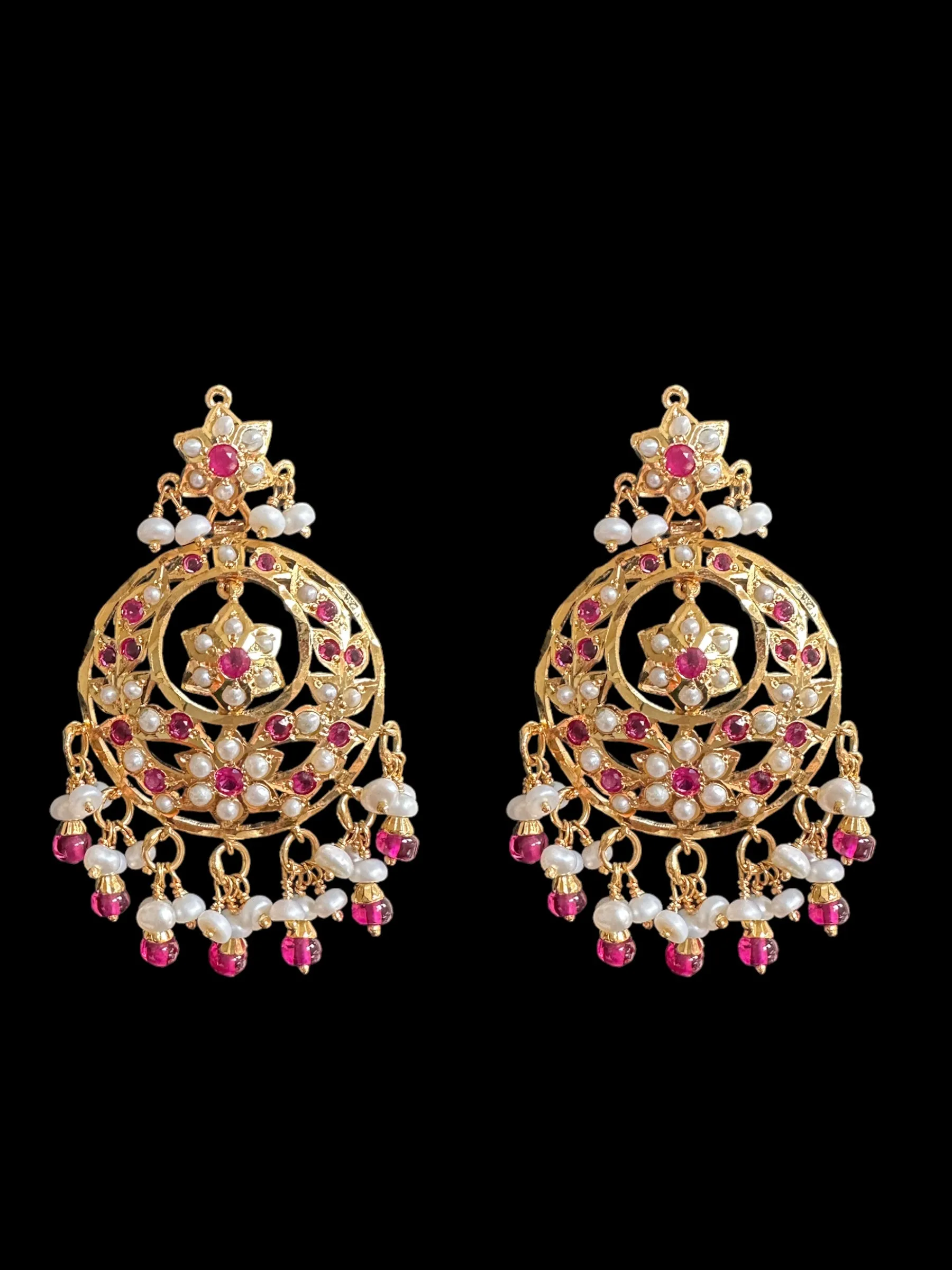 Ruby pearl gold plated silver chandbali ( SHIPS IN 4 WEEKS  )