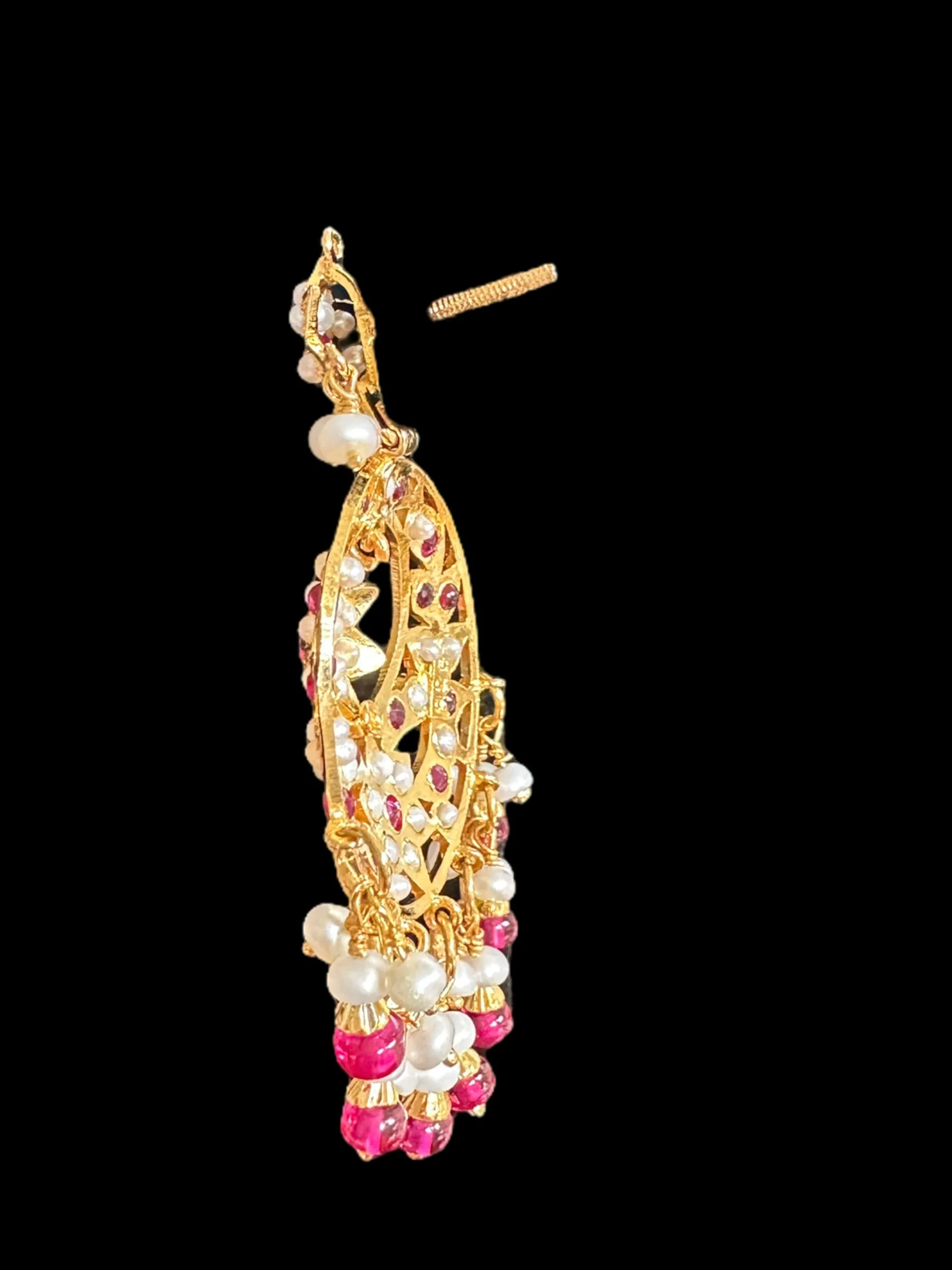 Ruby pearl gold plated silver chandbali ( SHIPS IN 4 WEEKS  )