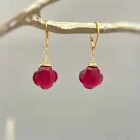 Ruby Red Quartz Clover Earrings