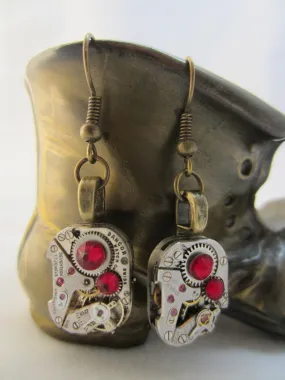 Ruby  - Steampunk Earrings - Unique - One of a kind - Great for stocking stuffer or birthday gift