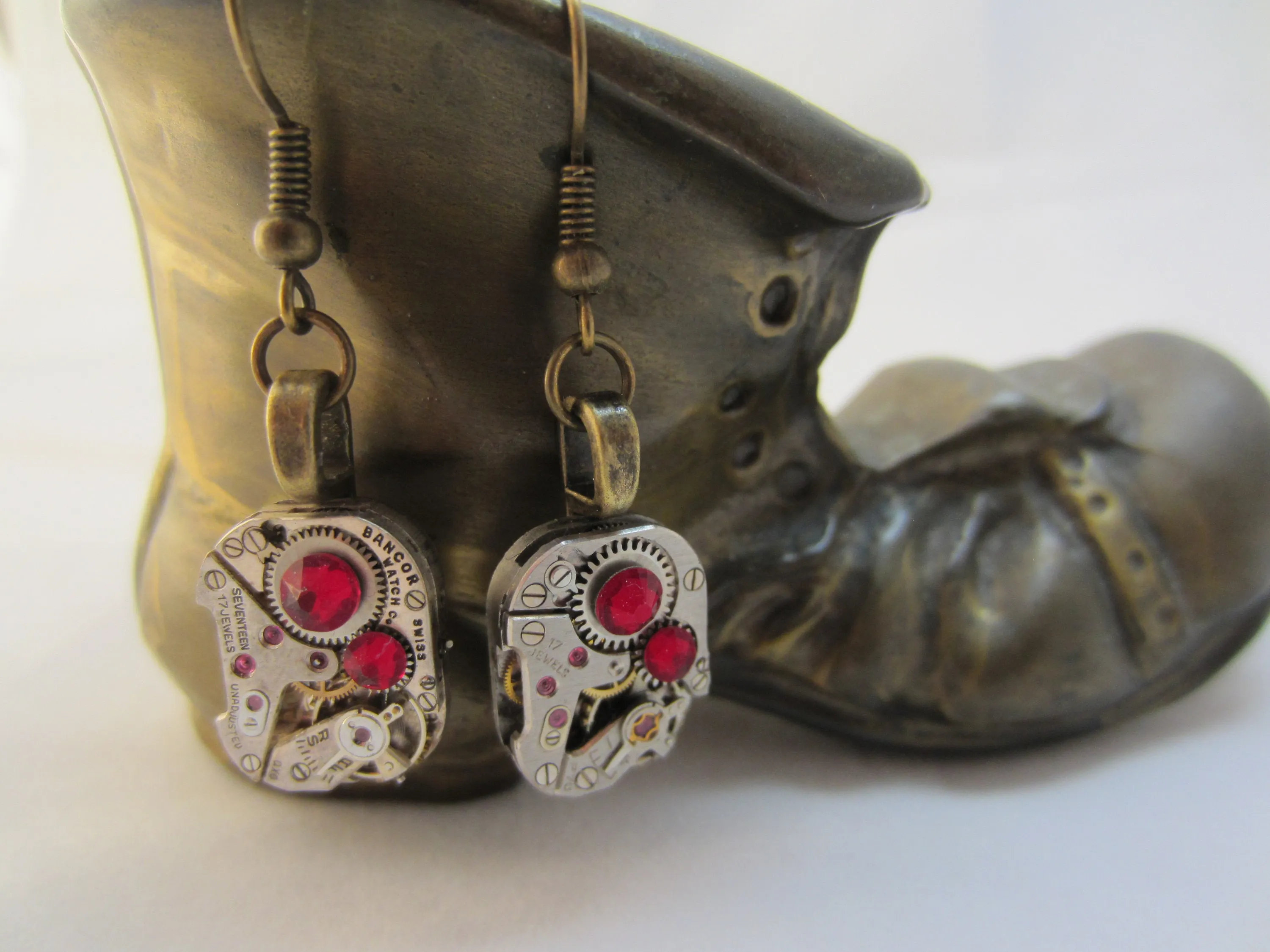 Ruby  - Steampunk Earrings - Unique - One of a kind - Great for stocking stuffer or birthday gift