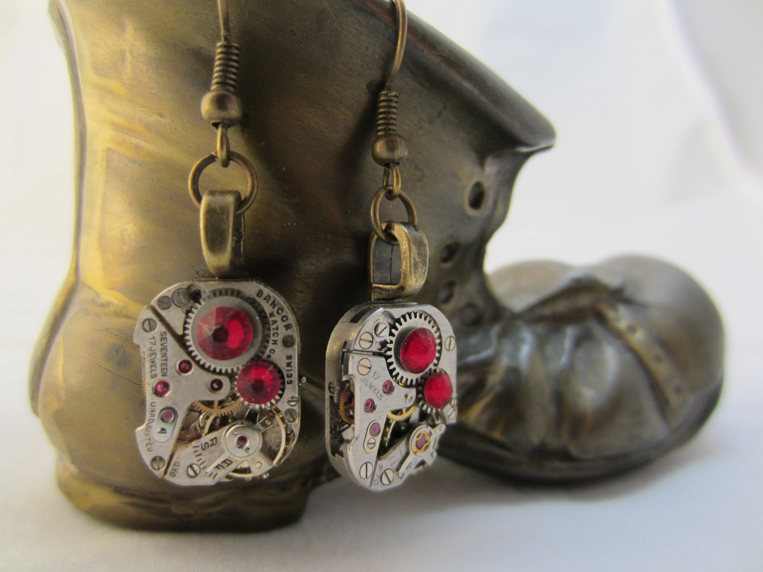 Ruby  - Steampunk Earrings - Unique - One of a kind - Great for stocking stuffer or birthday gift