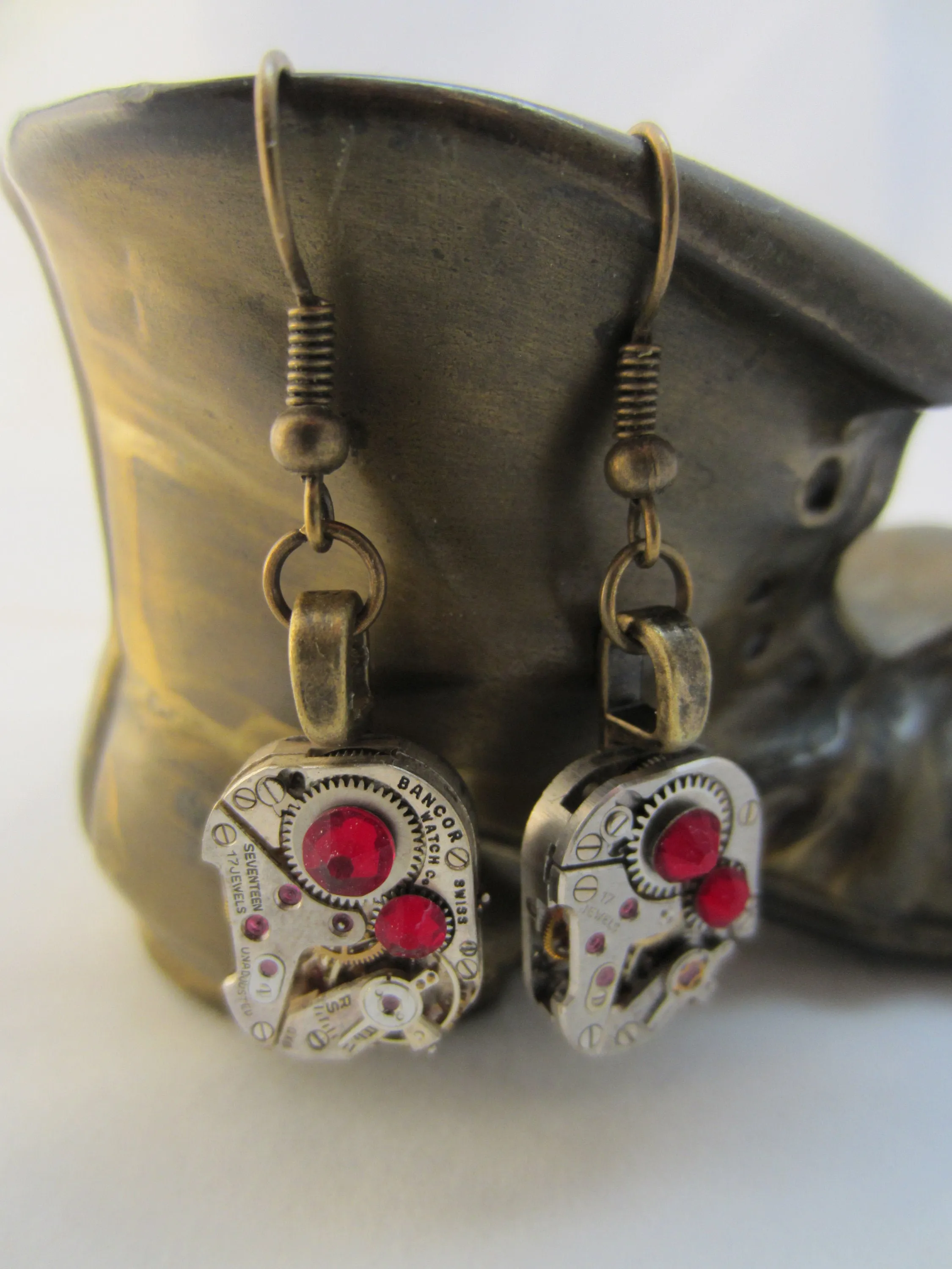 Ruby  - Steampunk Earrings - Unique - One of a kind - Great for stocking stuffer or birthday gift