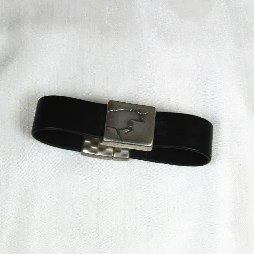 Running of the Bulls Men's Black Leather Bracelet