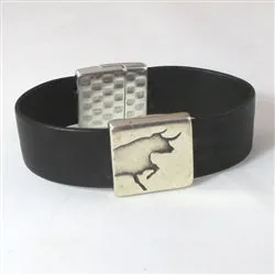 Running of the Bulls Men's Black Leather Bracelet