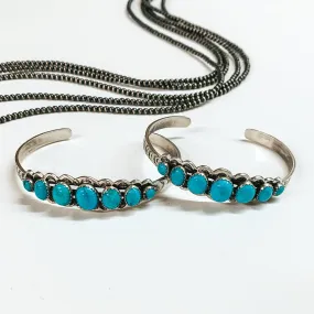 Russell Sam | Navajo Handmade Sterling Silver Cuff Bracelet with Seven Turquoise Stones