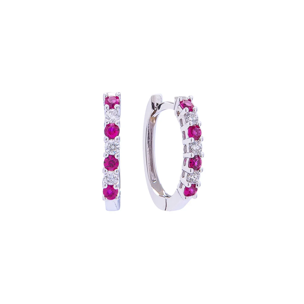 Sabel Collection 18K White Gold Ruby and Diamond Huggie Hoop Earrings