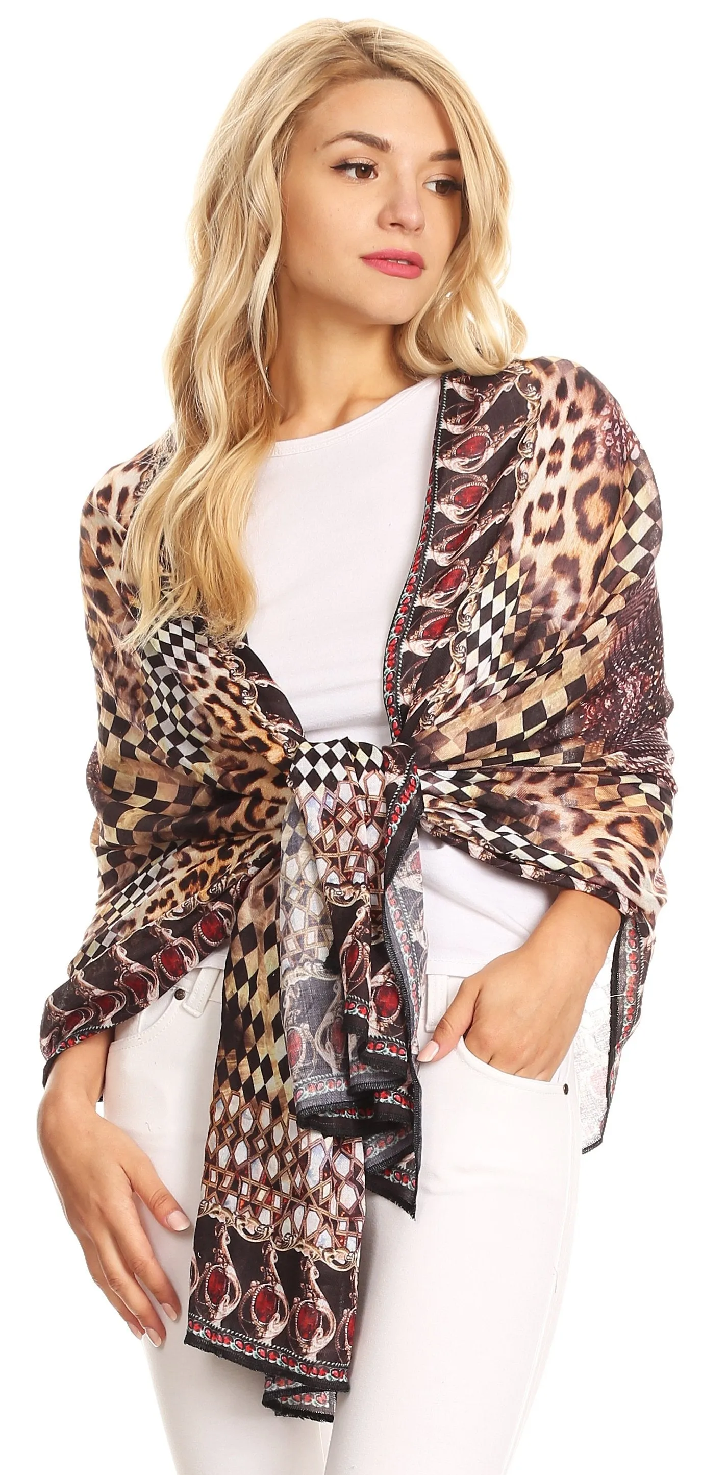 Sakkas Tuma Colorful Printed Lightweight Gauzy Scarf Shawl