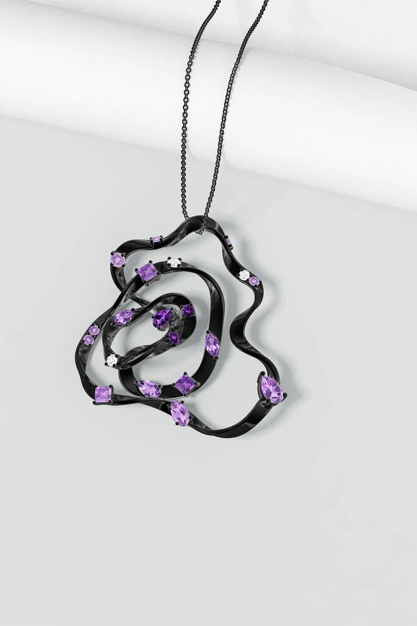 Sakura Midnight Silver Amethyst Ombre Large Pendant Necklace