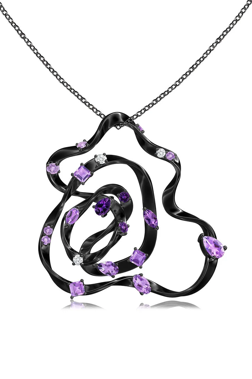 Sakura Midnight Silver Amethyst Ombre Large Pendant Necklace