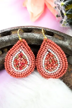 SALE! Raina Coral Seed Bead Teardrop Earrings