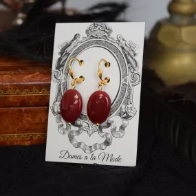 SALE! Red Carnelian Dangle Earrings - Large Oval stones