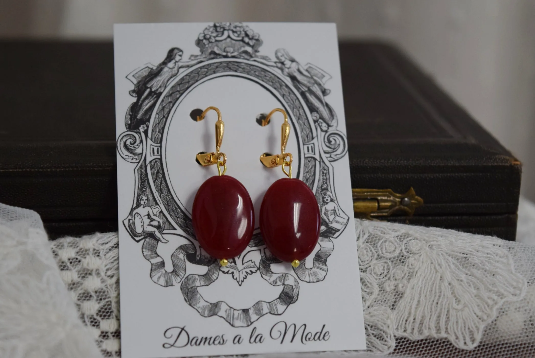 SALE! Red Carnelian Dangle Earrings - Large Oval stones