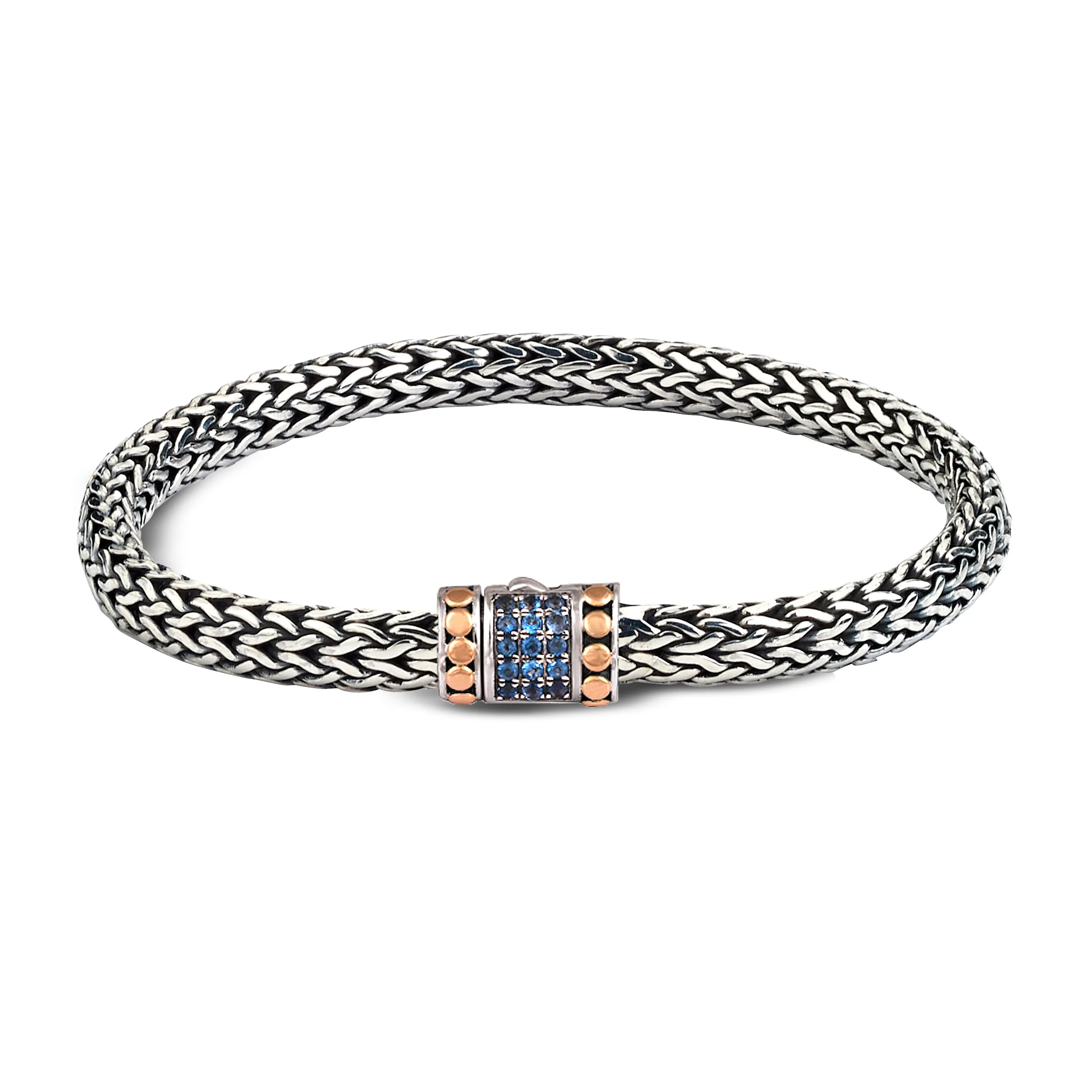 Samuel B. Sterling Silver and 18K Yellow Gold Tulang Naga Bracelet with Blue Topaz, 7"  (94924)