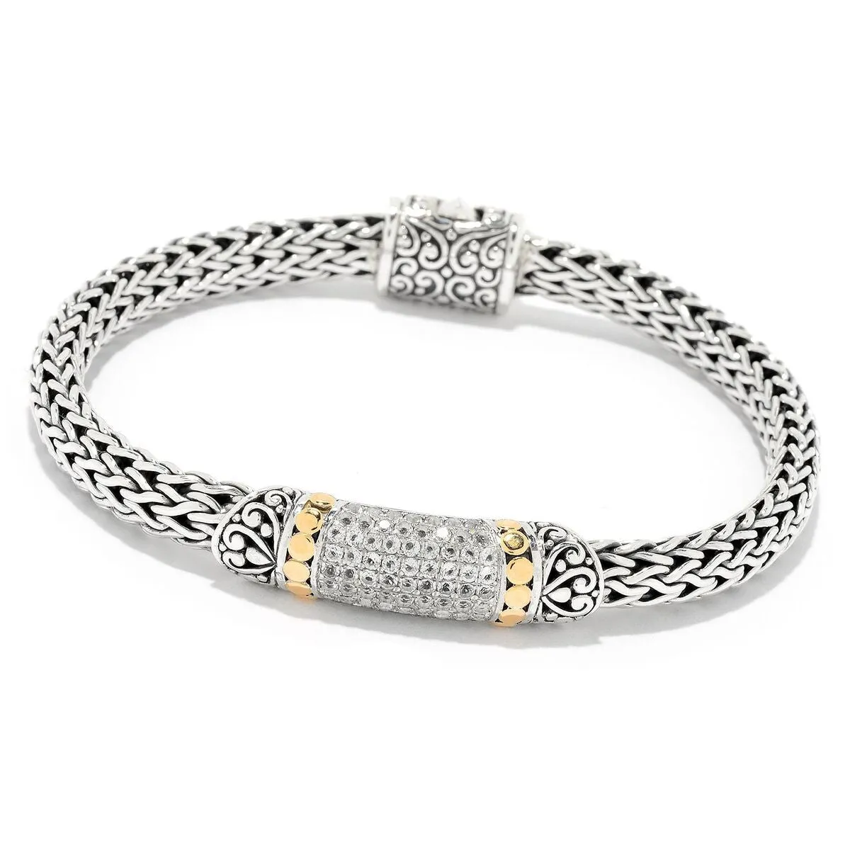 Samuel B. Sterling Silver and 18K Yellow Gold White Topaz Pave Bracelet, 7.5" (91553)