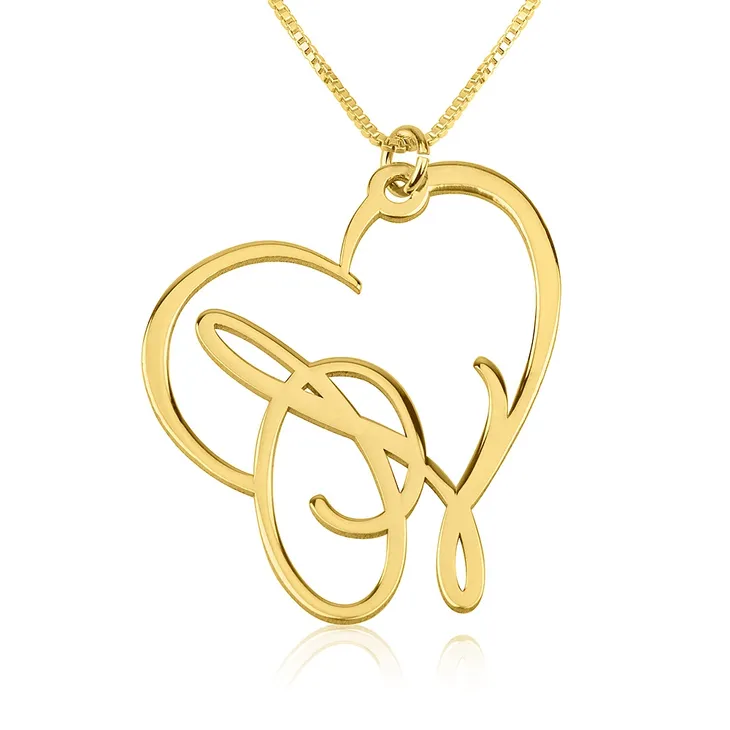 Script Initial Heart Necklace 24k Gold Plated