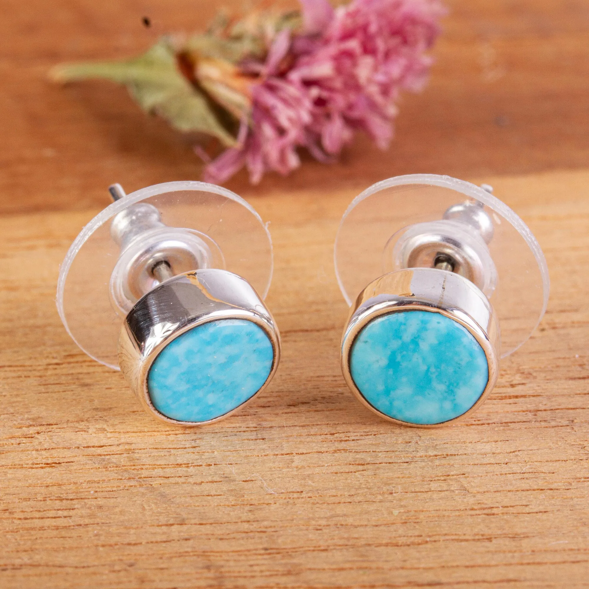 Sea Meets Sky Taxco Sterling Silver and Natural Turquoise Stud Earrings