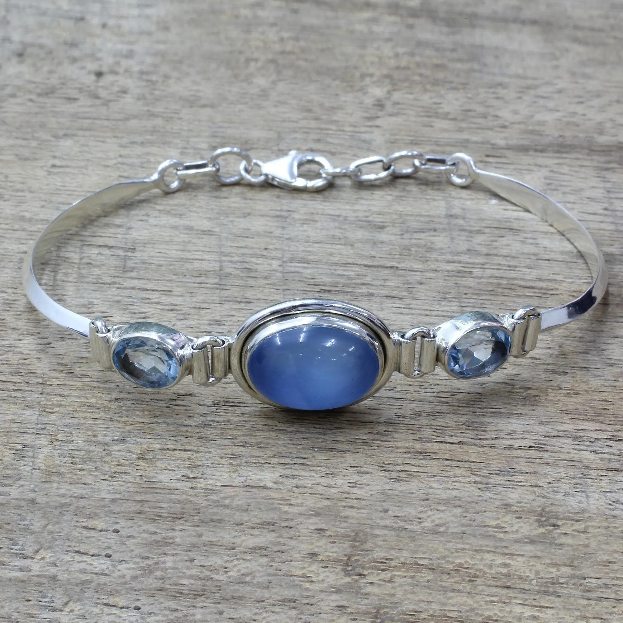 Shining Blue Chalcedony & Topaz Bracelet