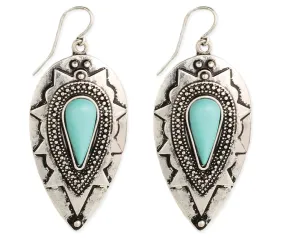 Silver & Turquoise Bead Teardrop Earrings