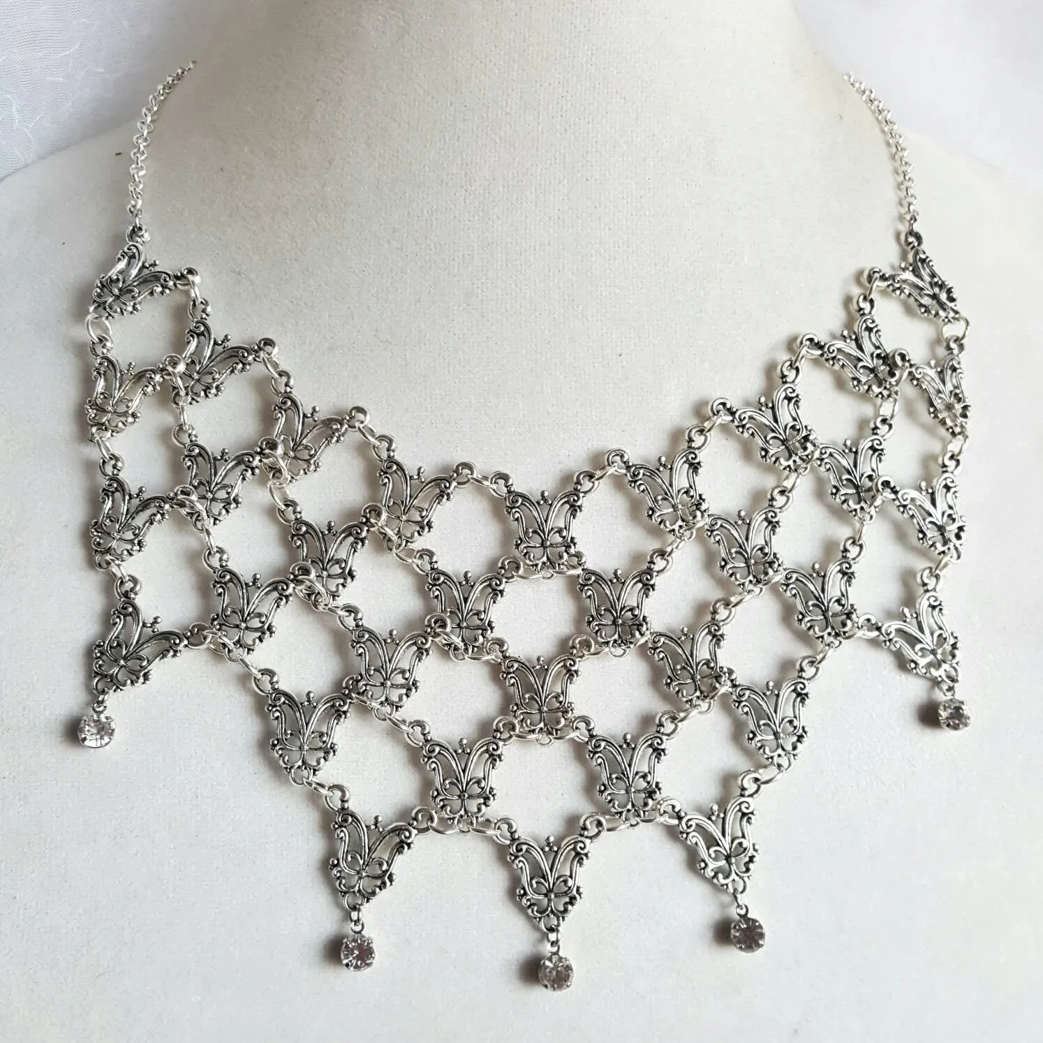 Silver Gothic Victorian Necklace - Bridal Jewelry - Ren Faire Costume - Victorian Jewelry - Fantasy Jewelry - Prom Jewelry - Handmade Gift Idea